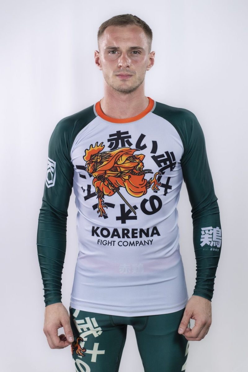 KOARENA Samurai Chicken Rashguard LS Verde-Blanco