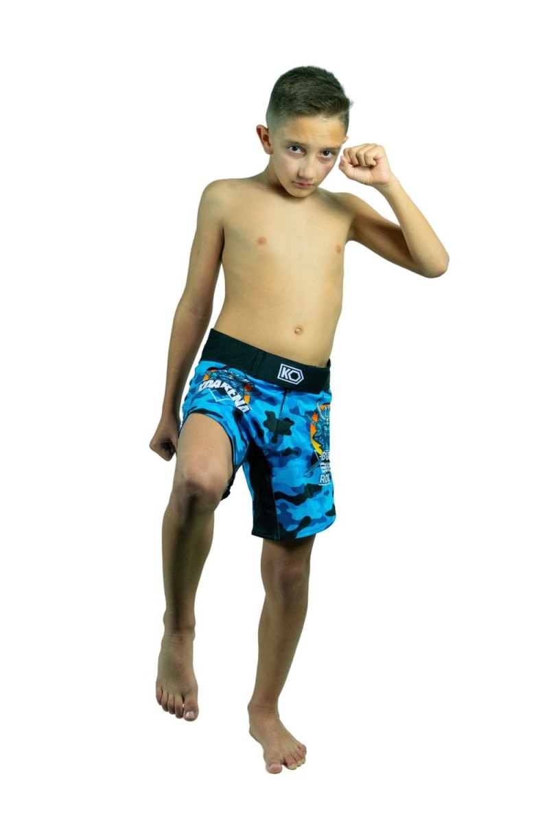 KOARENA Wordless Samurai Kids Fight Shorts Azul Camo - Imagen 6