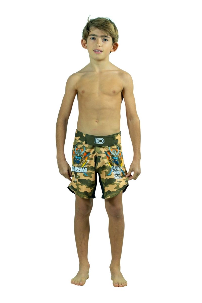 KOARENA Wordless Samurai Kids Fight Shorts Brown Camo - Imagen 2
