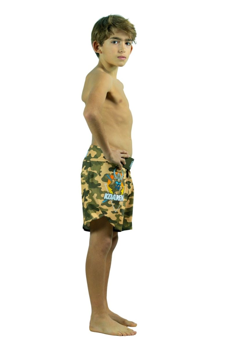 KOARENA Wordless Samurai Kids Fight Shorts Brown Camo - Imagen 3