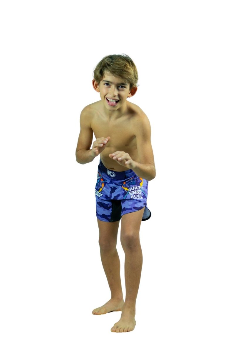 KOARENA Wordless Samurai Kids Fight Shorts Purple Camo - Imagen 6